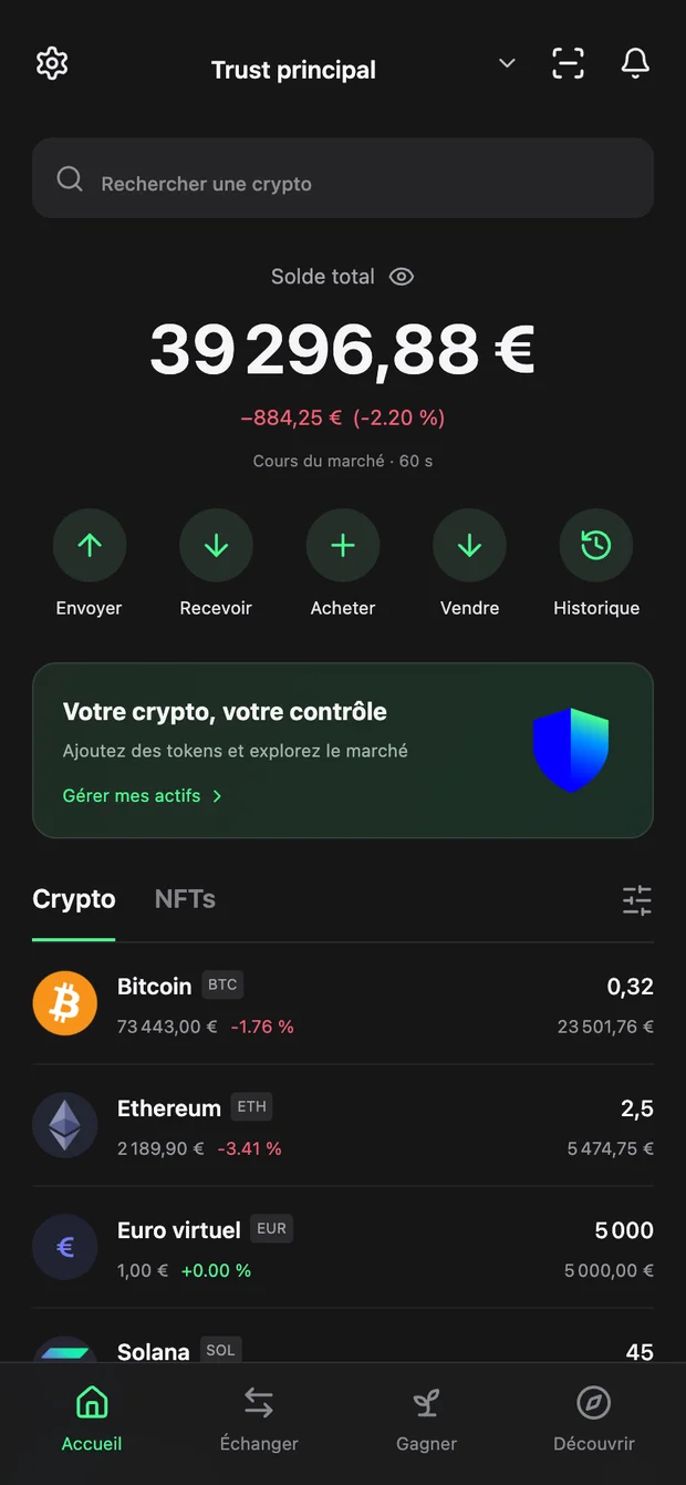 Capture de l’interface Trust Wallet développée dans STAKZ